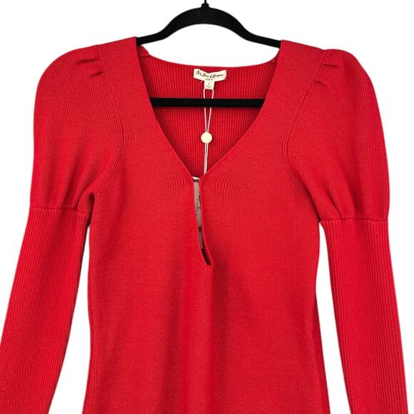 For Love & Lemons Knitz Red Long Puff Sleeve Bell Cuffs Sweater Dress Small - Picture 2 of 11